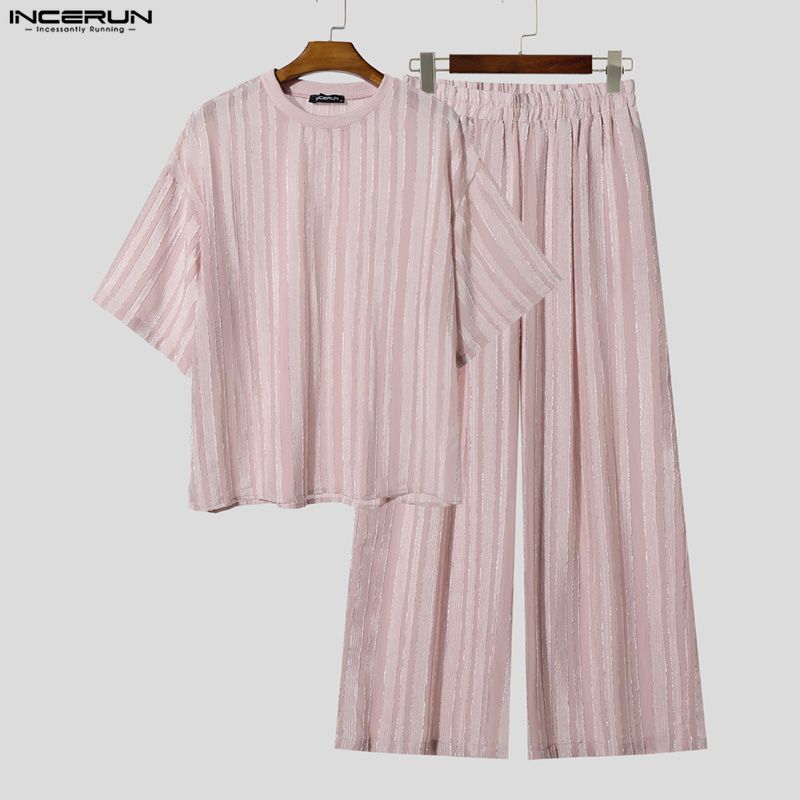 INCERUN Men's Sets Striped See - Summer Clothes Fashion review and price