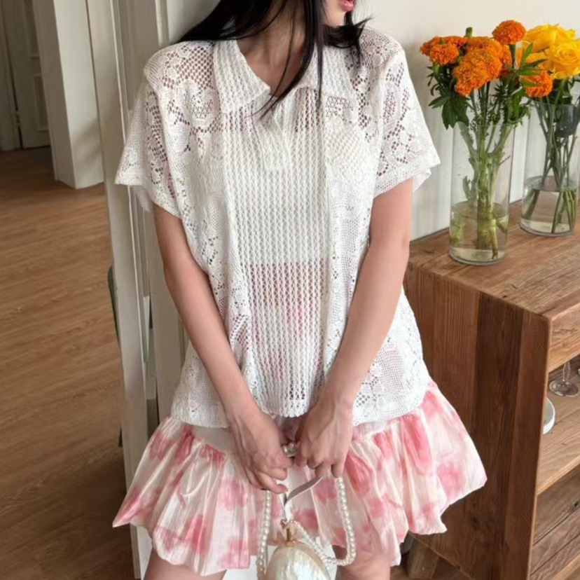 Retro  Collar Lace Shirt Women - Summer Clothing Online review and price